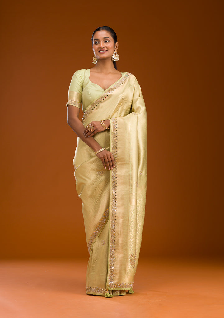 Pista Green Mirrorwork Art Silk Saree