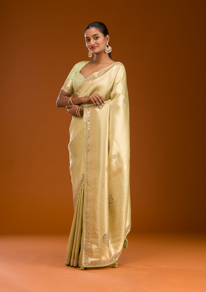 Pista Green Mirrorwork Art Silk Saree