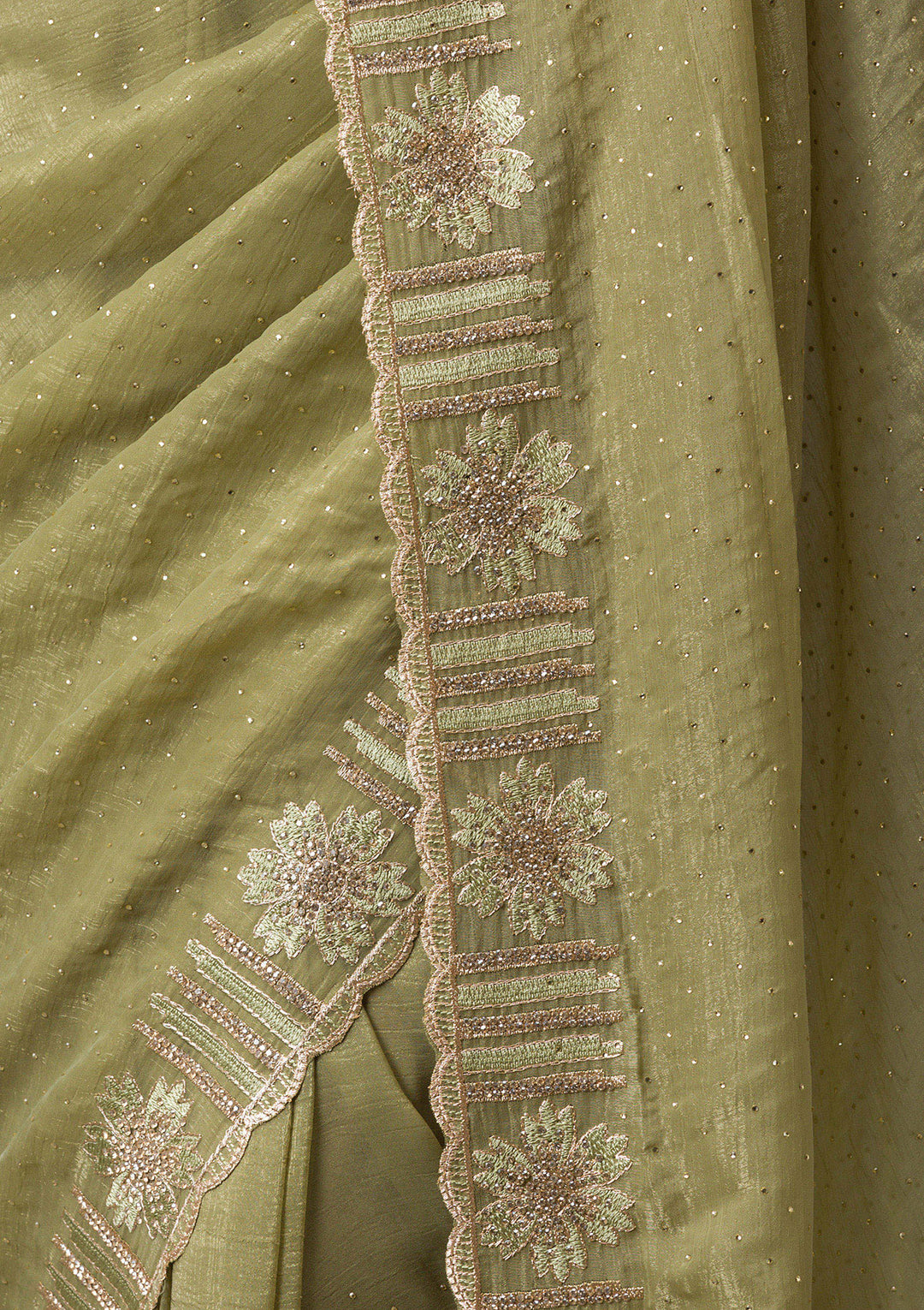 Pista Green Stonework Tissue Saree