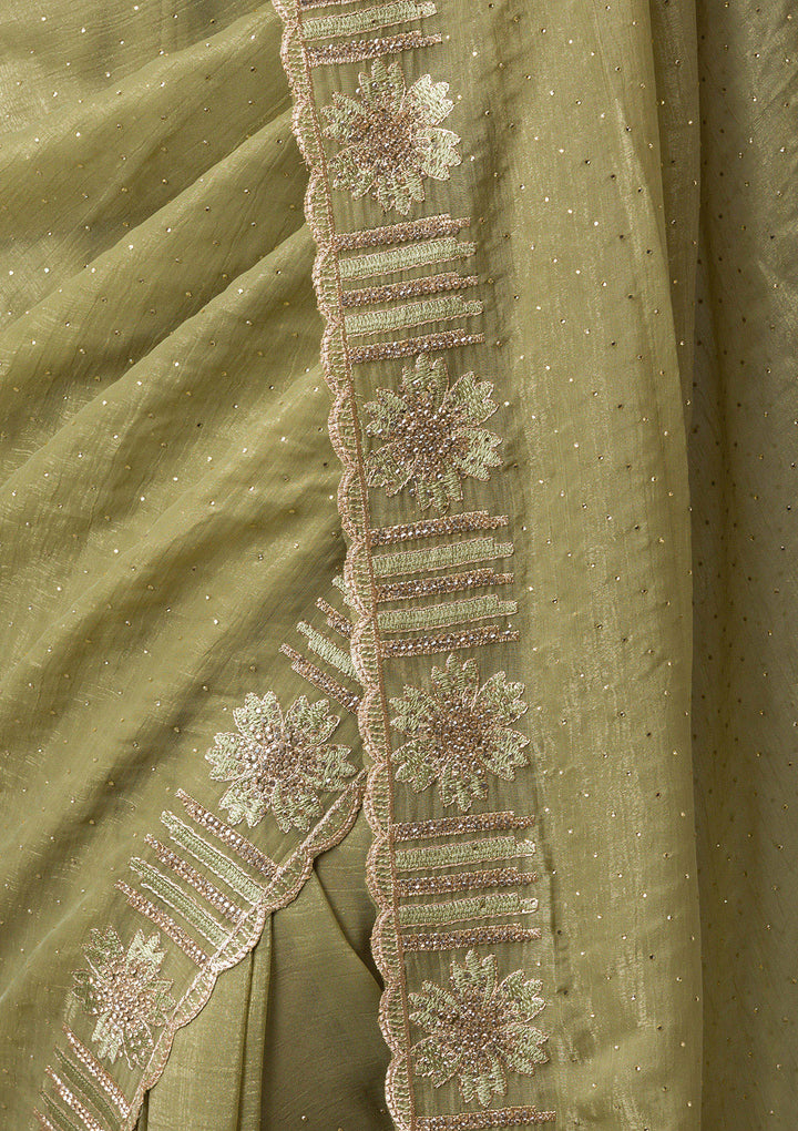 Pista Green Stonework Tissue Saree