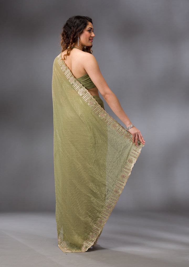 Pista Green Stonework Tissue Saree