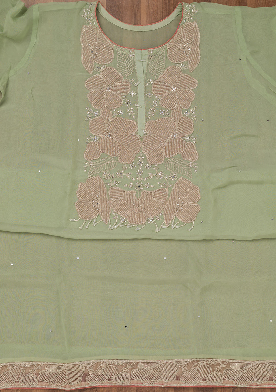 Pista Green Threadwork Georgette Unstitched Salwar Suit