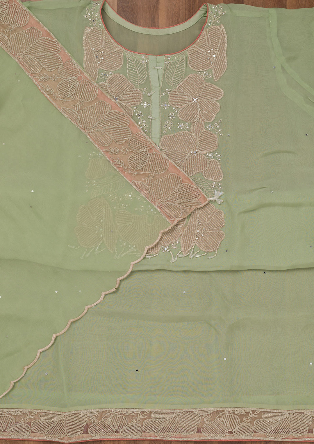 Pista Green Threadwork Georgette Unstitched Salwar Suit