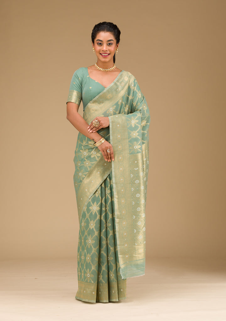 Pista Green Zariwork Art Silk Saree