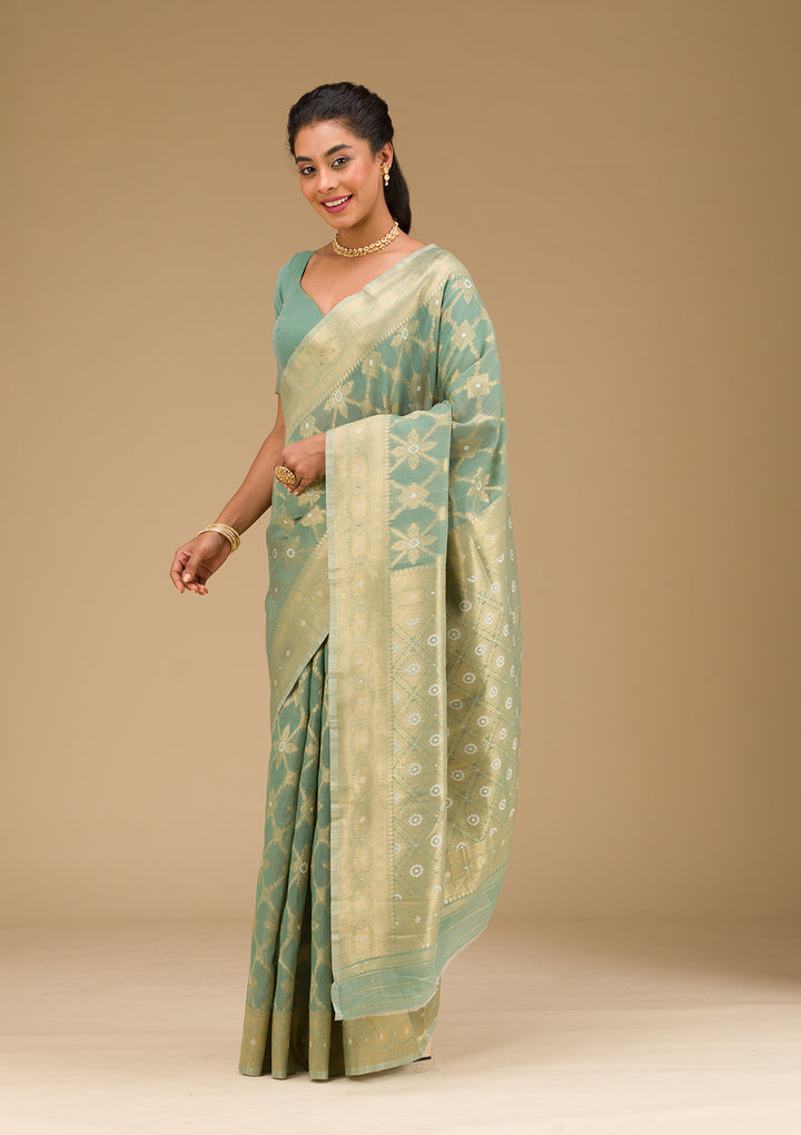 Pista Green Zariwork Art Silk Saree