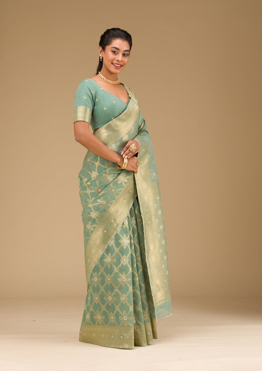 Pista Green Zariwork Art Silk Saree