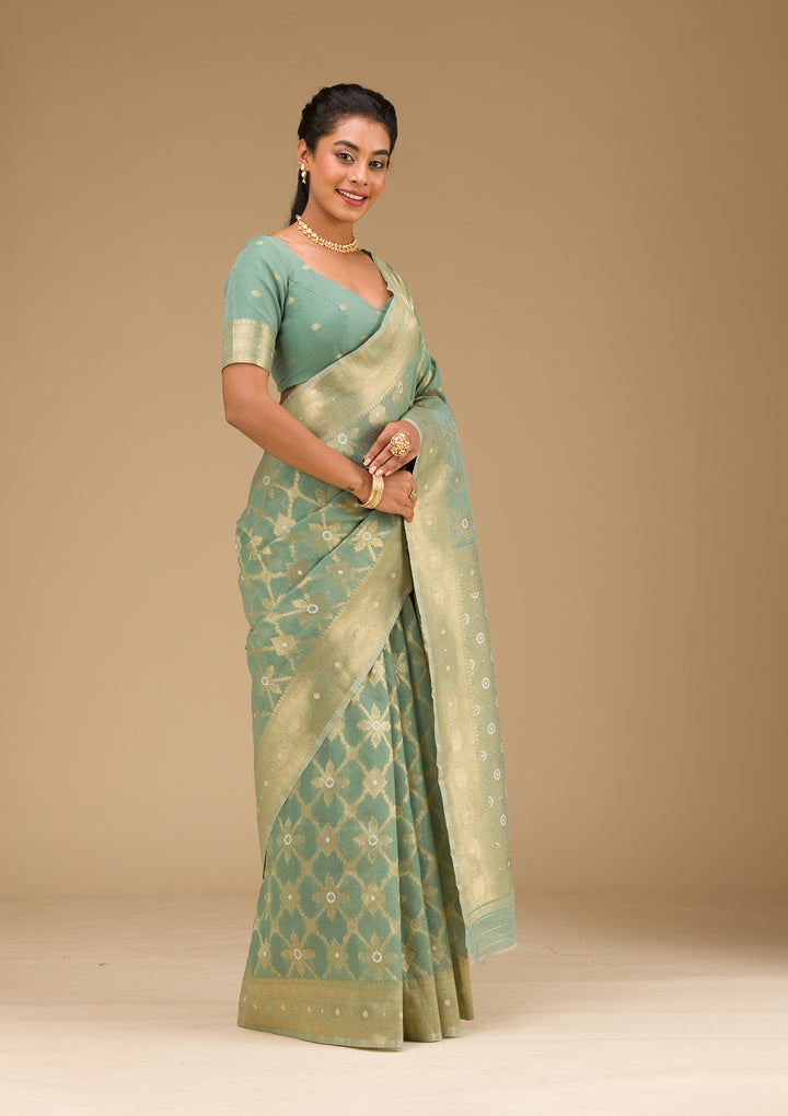 Pista Green Zariwork Art Silk Saree