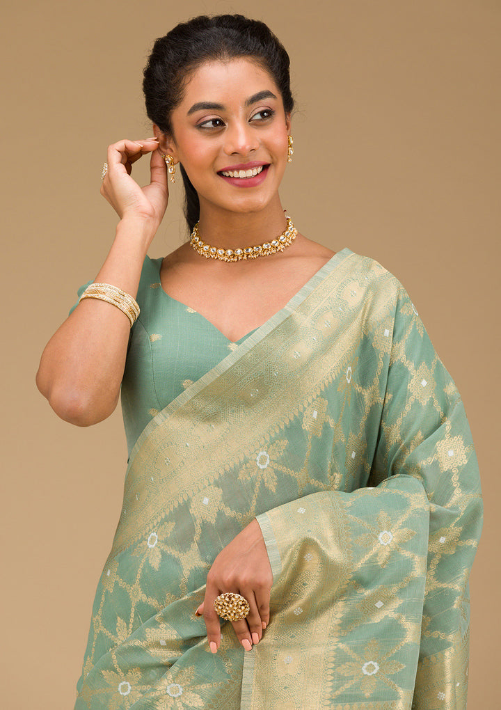 Pista Green Zariwork Art Silk Saree