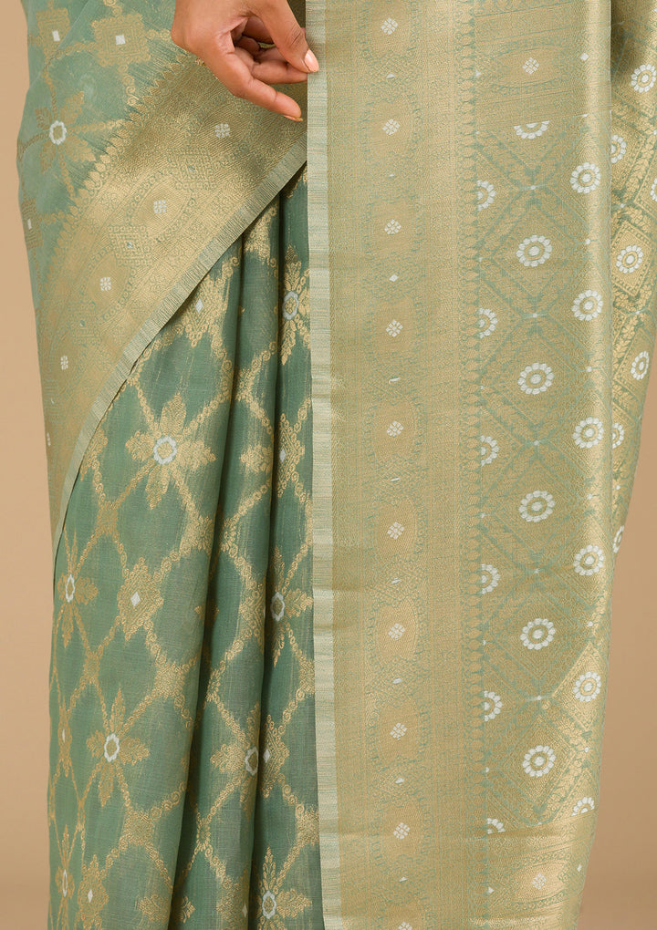 Pista Green Zariwork Art Silk Saree