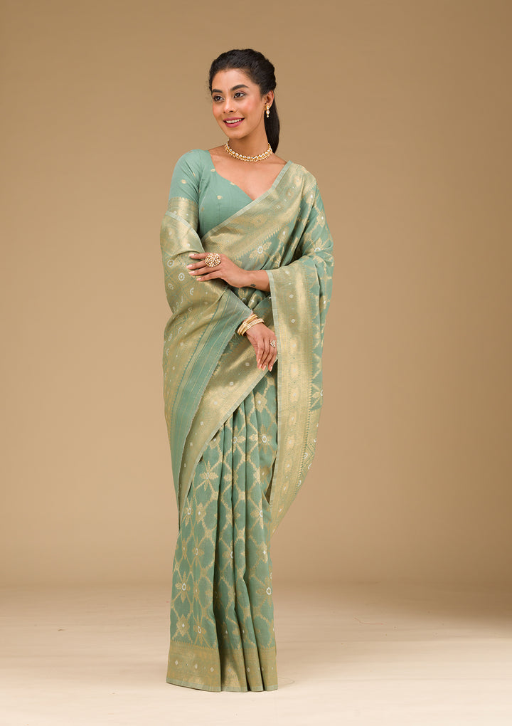 Pista Green Zariwork Art Silk Saree