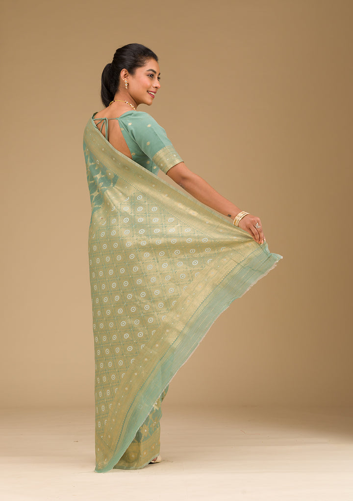 Pista Green Zariwork Art Silk Saree