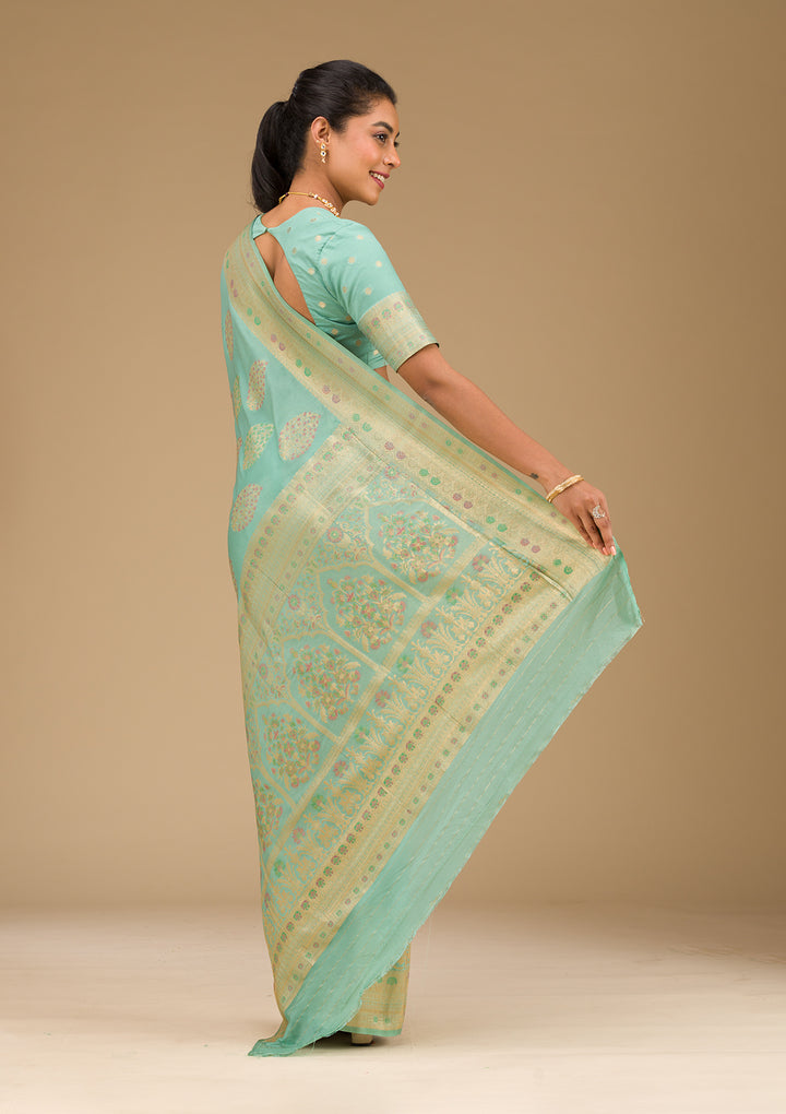 Pista Green Zariwork Art Silk Saree