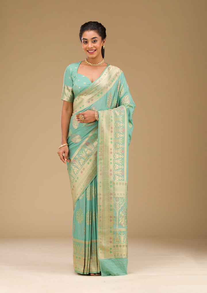Pista Green Zariwork Art Silk Saree