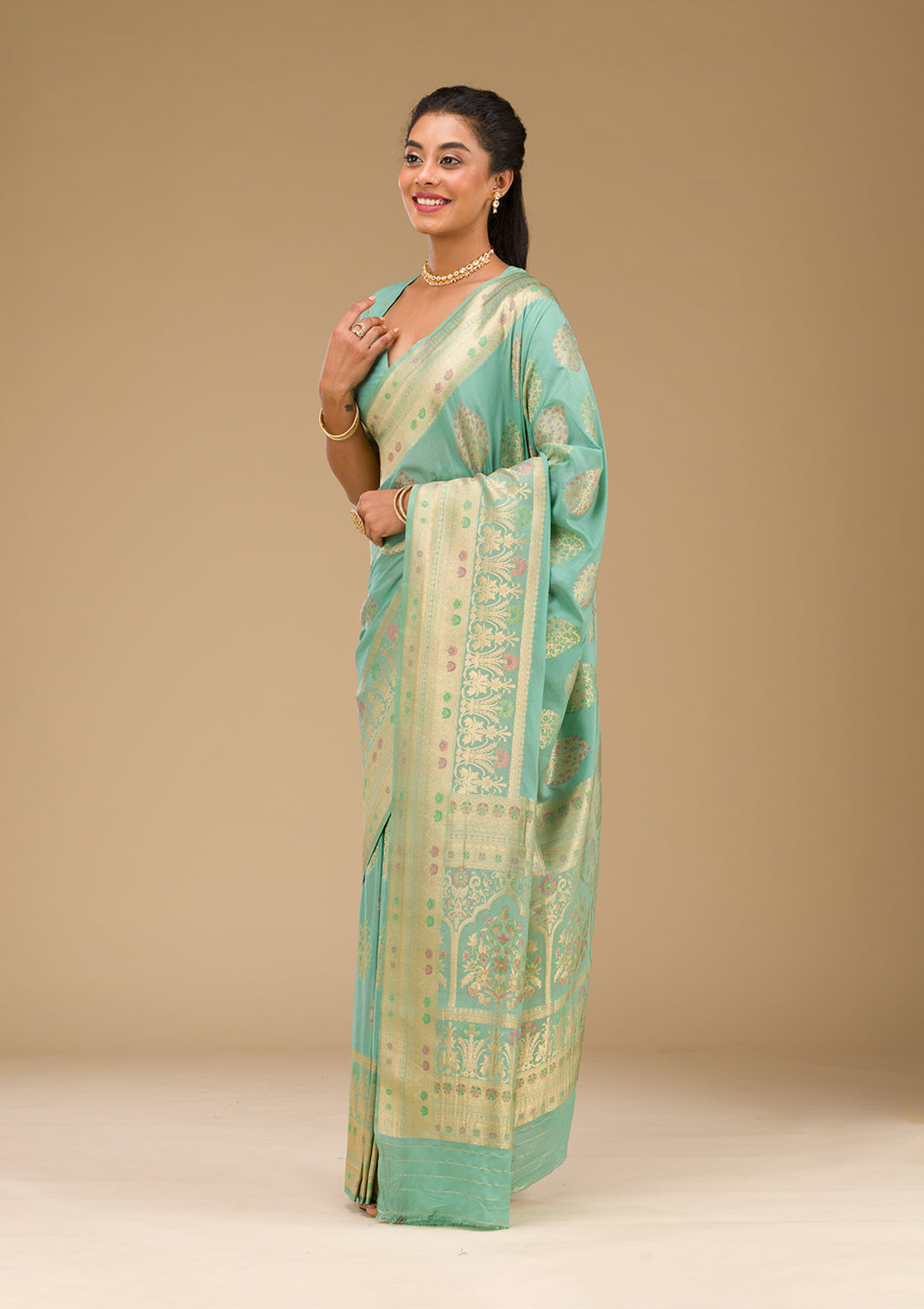 Pista Green Zariwork Art Silk Saree