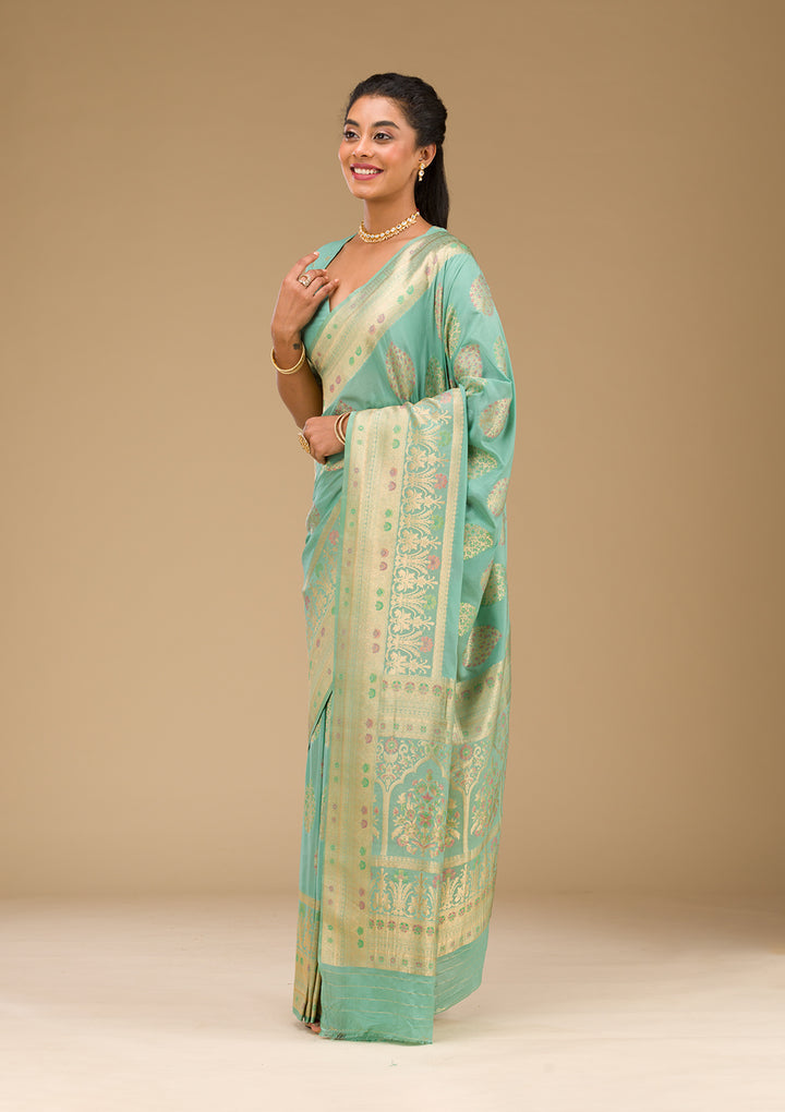 Pista Green Zariwork Art Silk Saree