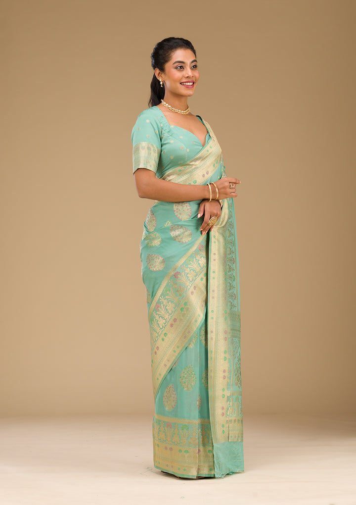 Pista Green Zariwork Art Silk Saree