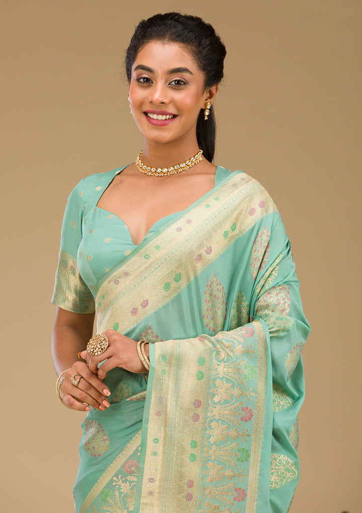Pista Green Zariwork Art Silk Saree