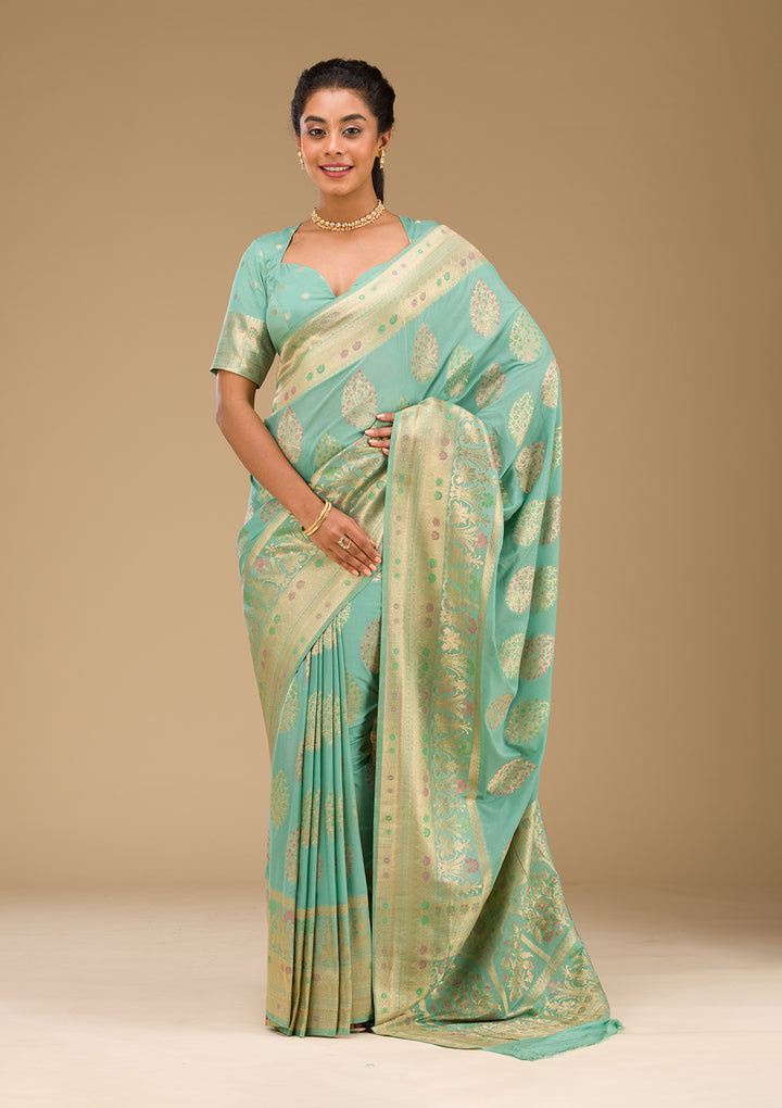 Pista Green Zariwork Art Silk Saree