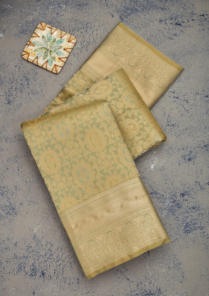 Pista Green Zariwork Pure Silk Saree