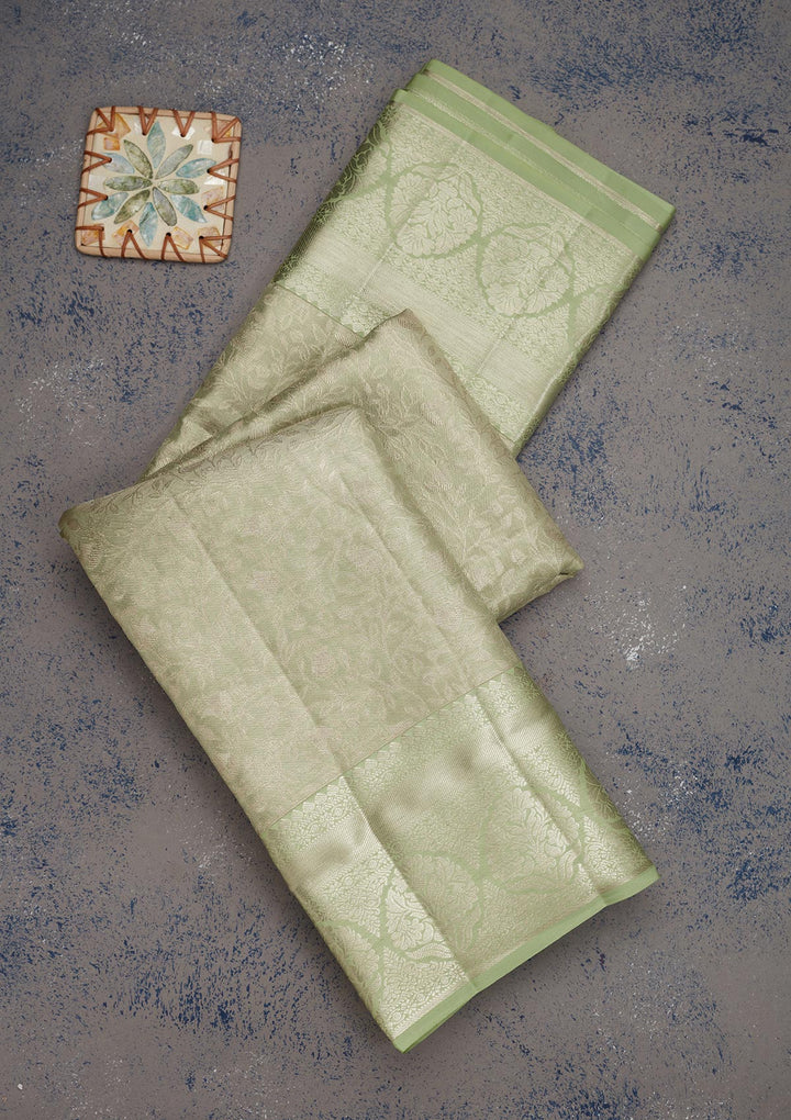 Pista Green Zariwork Pure Silk Saree