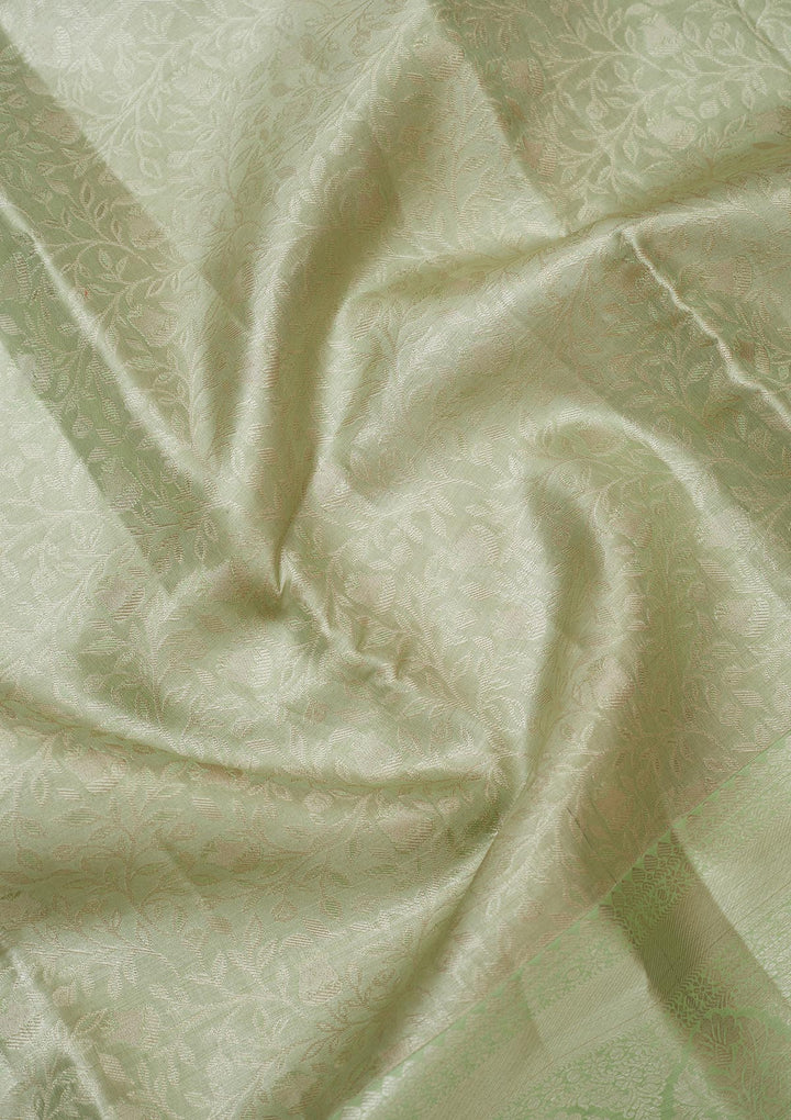 Pista Green Zariwork Pure Silk Saree