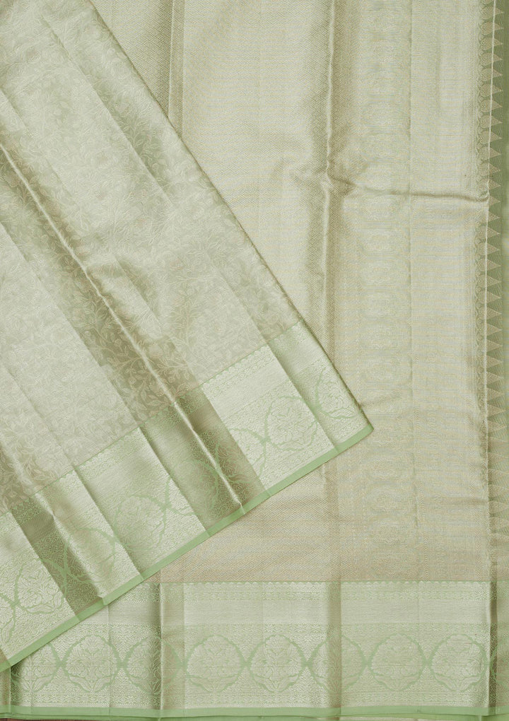 Pista Green Zariwork Pure Silk Saree