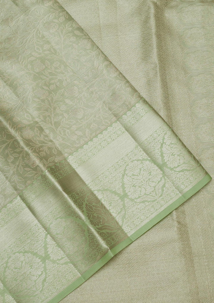 Pista Green Zariwork Pure Silk Saree