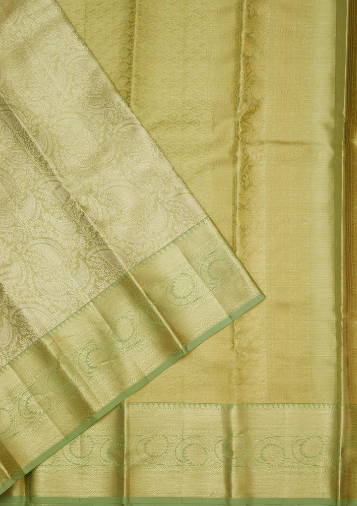 Pista Green Zariwork Pure Silk Saree