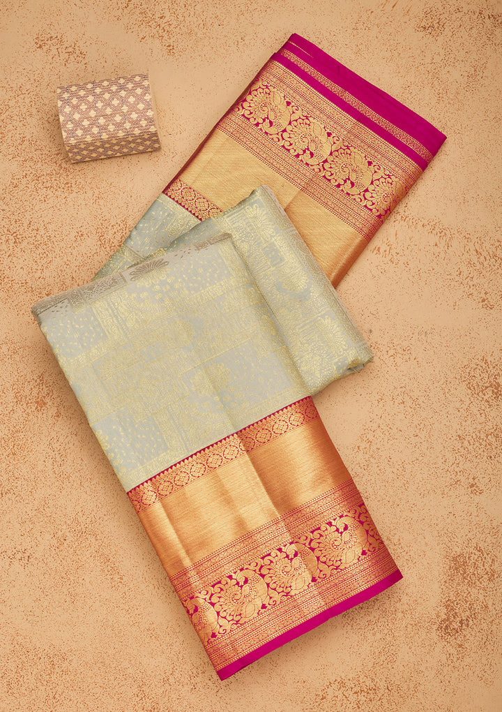 Pista Green Zariwork Pure Silk Saree