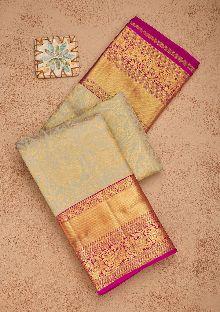 Pista Green Zariwork Pure Silk Saree