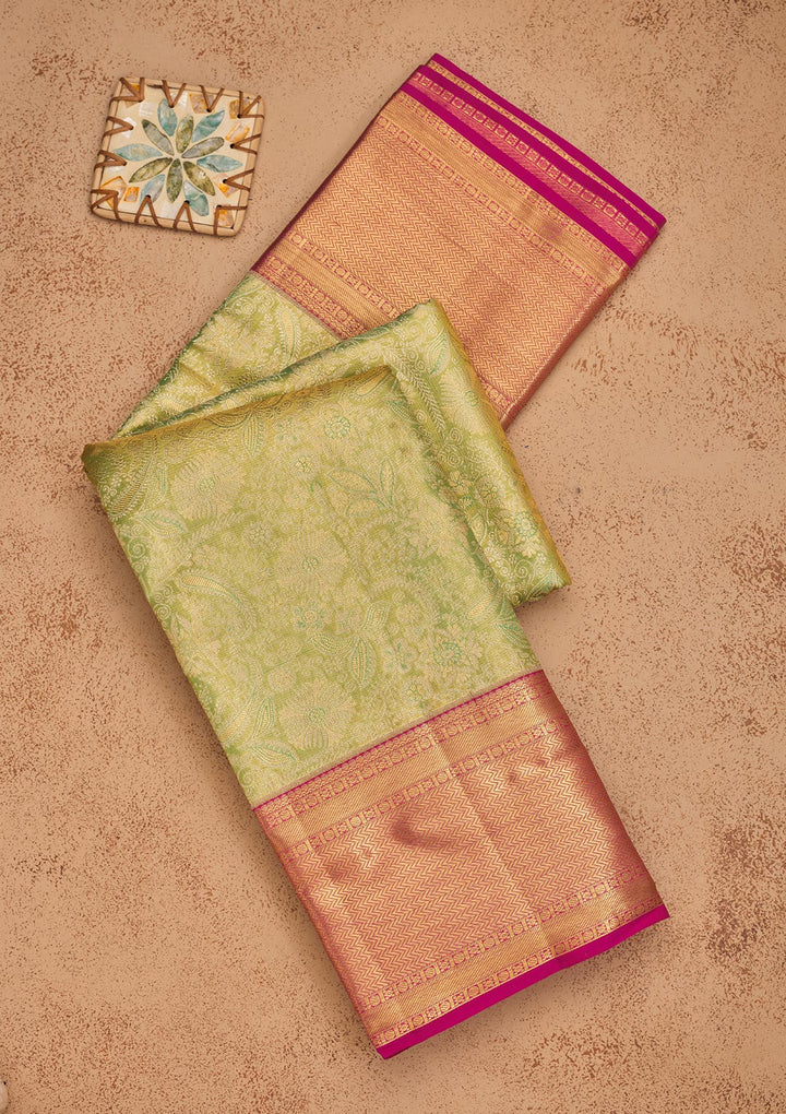 Pista Green Zariwork Pure Silk Saree
