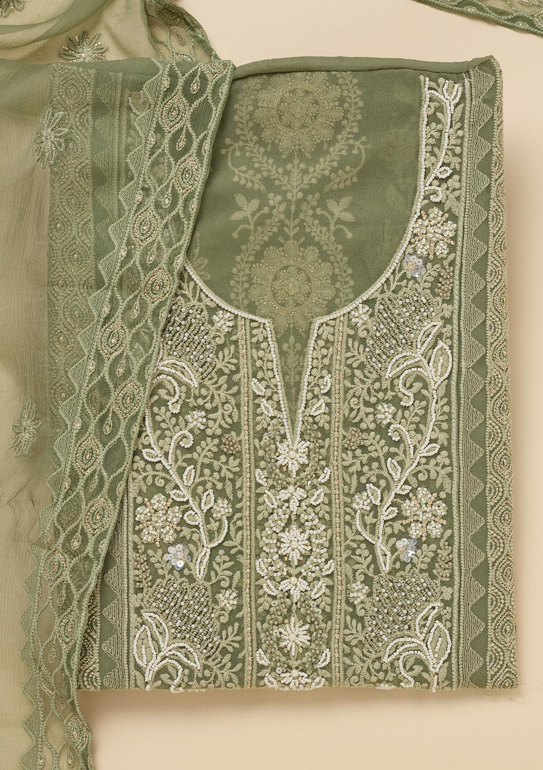 Pista Green Chikankari Georgette Unstitched Salwar Suit