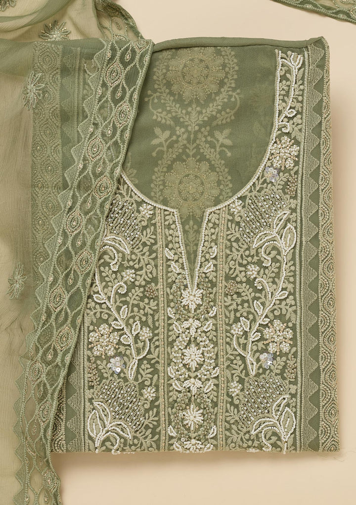 Pista Green Chikankari Georgette Unstitched Salwar Suit