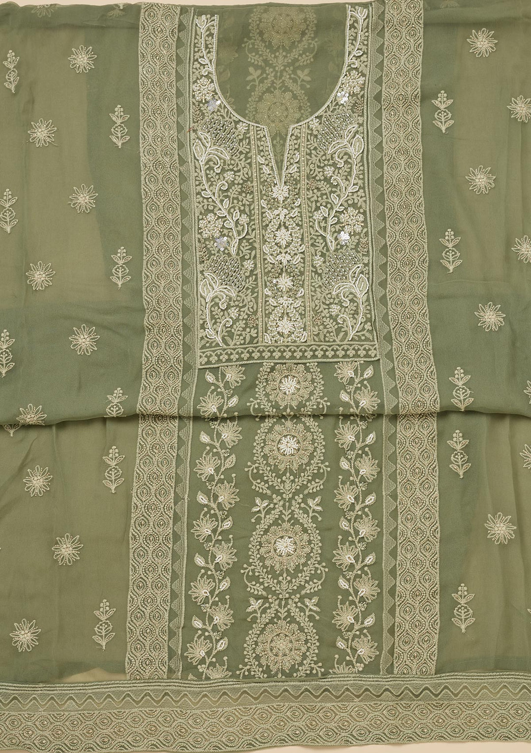Pista Green Chikankari Georgette Unstitched Salwar Suit