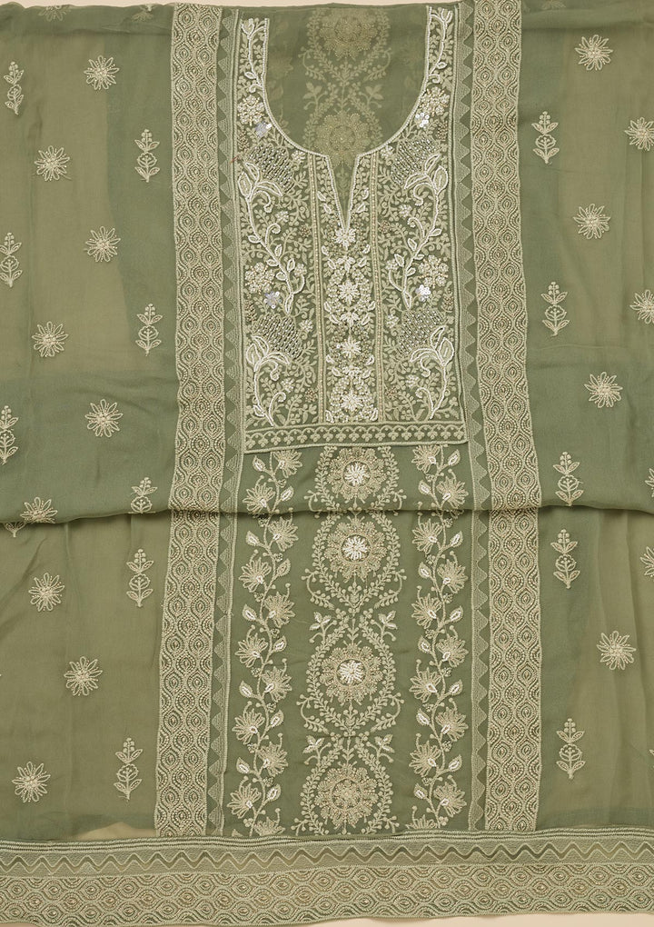 Pista Green Chikankari Georgette Unstitched Salwar Suit