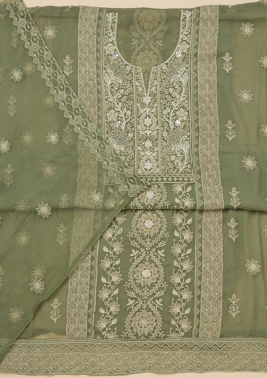 Pista Green Chikankari Georgette Unstitched Salwar Suit