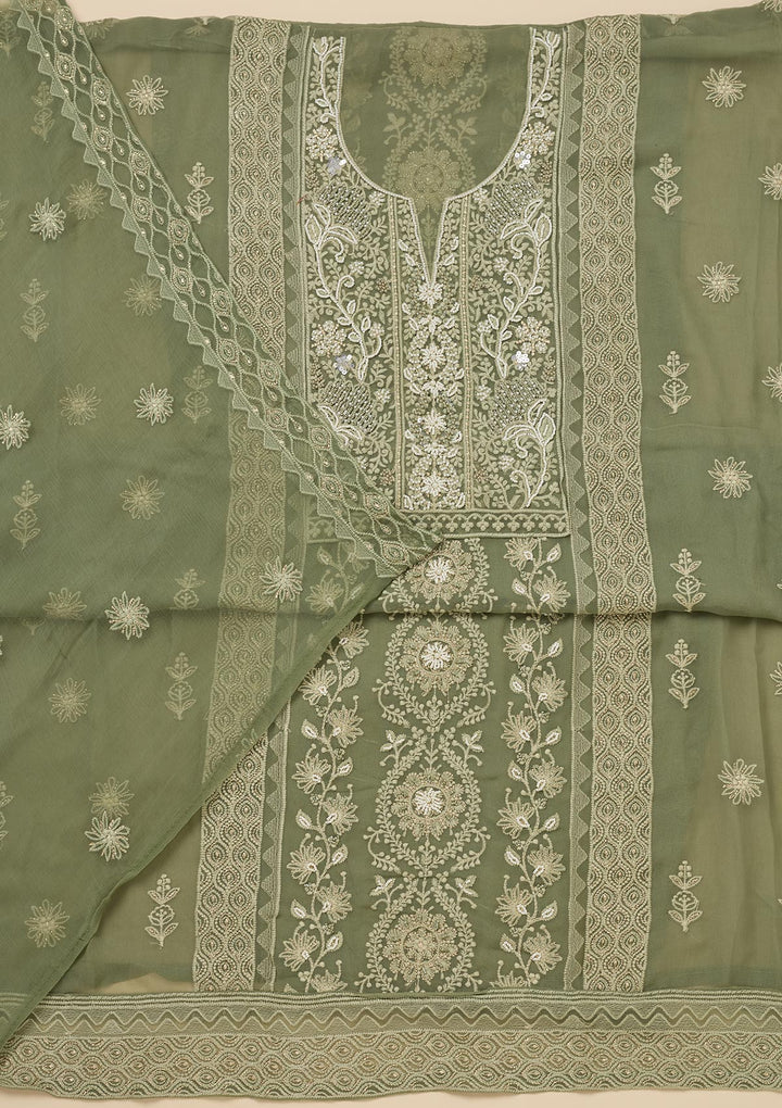 Pista Green Chikankari Georgette Unstitched Salwar Suit