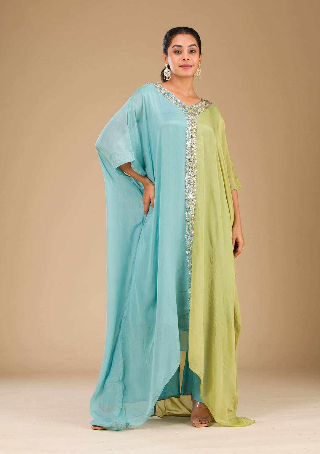Pista Green Cutdana Georgette Readymade Salwar Suit