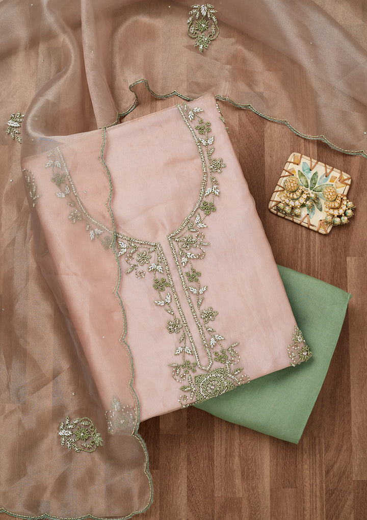 Pista Green Cutdana Georgette Unstitched Salwar Suit