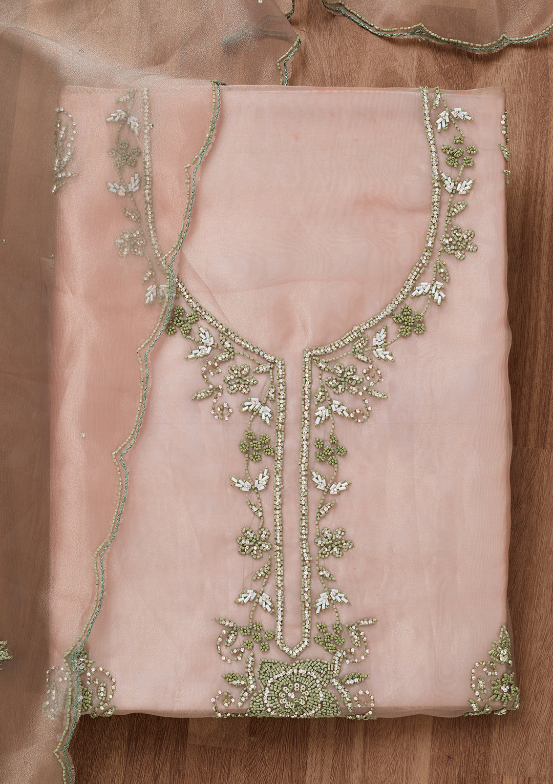 Pista Green Cutdana Georgette Unstitched Salwar Suit