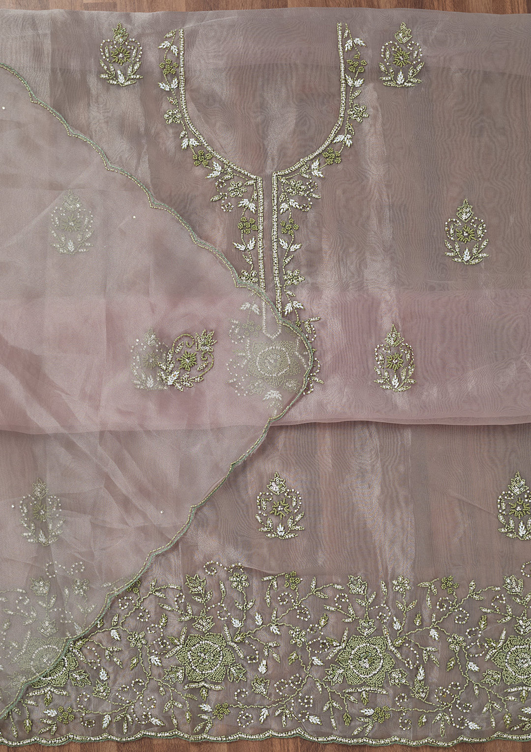 Pista Green Cutdana Georgette Unstitched Salwar Suit