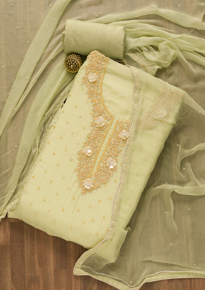 Pista Green Cutdana Tissue Unstitched Salwar Suit-Koskii