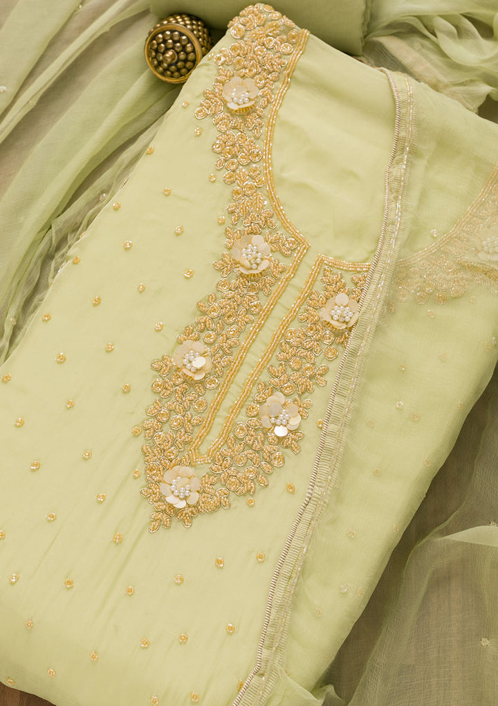 Pista Green Cutdana Tissue Unstitched Salwar Suit
