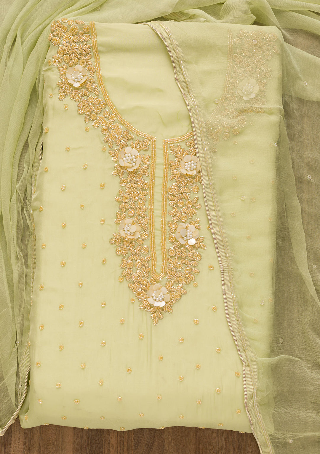 Pista Green Cutdana Tissue Unstitched Salwar Suit
