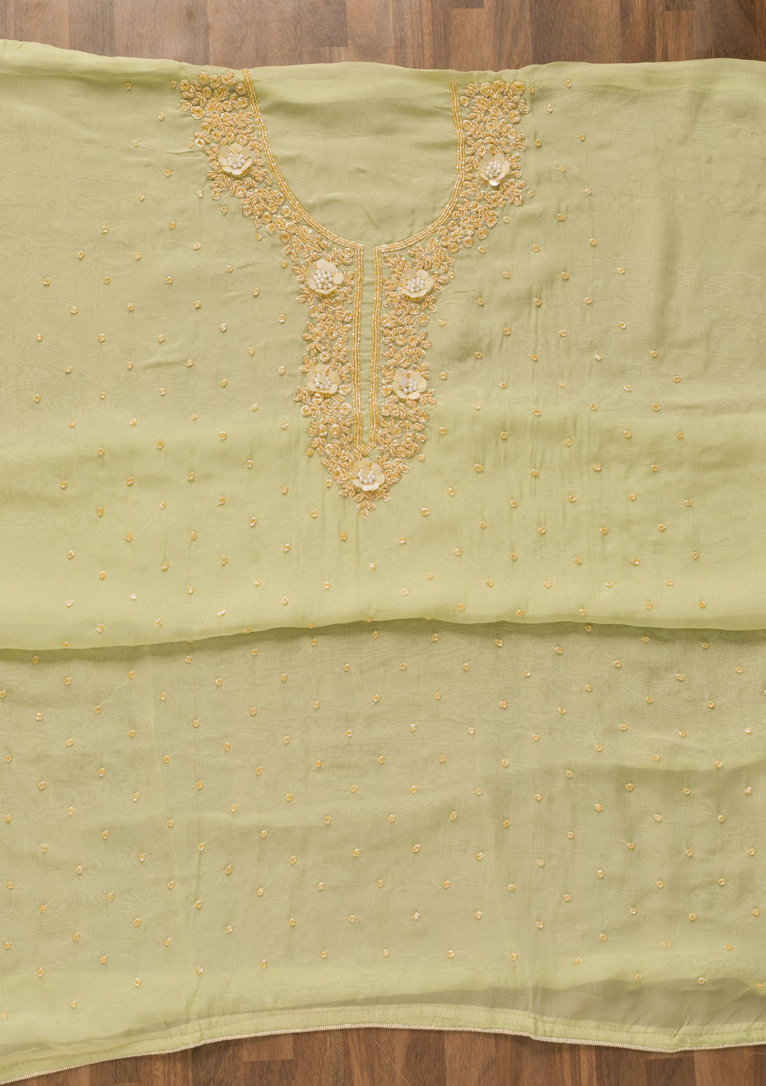 Pista Green Cutdana Tissue Unstitched Salwar Suit