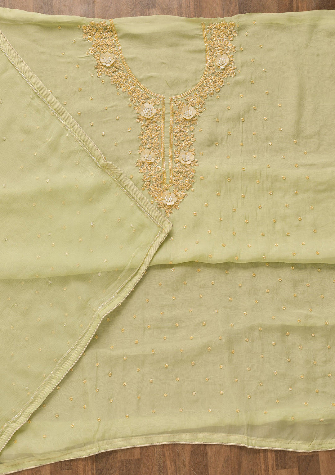 Pista Green Cutdana Tissue Unstitched Salwar Suit