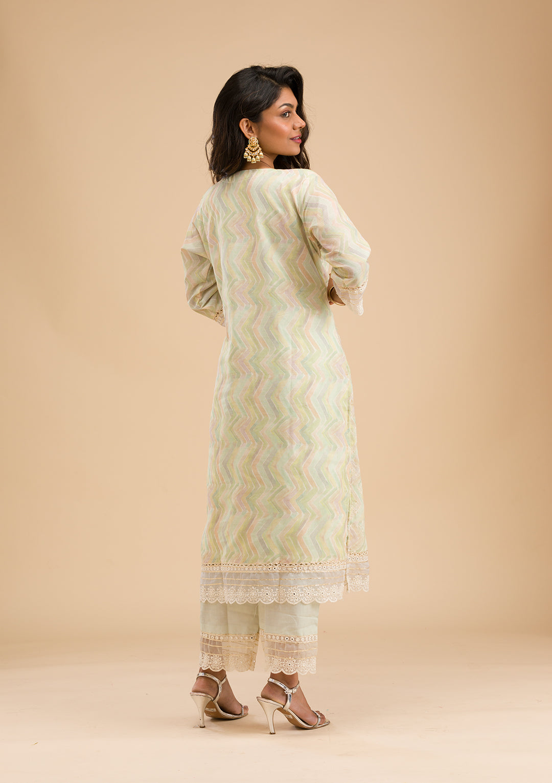 Pista Green Cutwork Cotton Readymade Salwar Suit