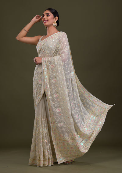 Pista Green Gotapatti Chiffon Saree-Koskii