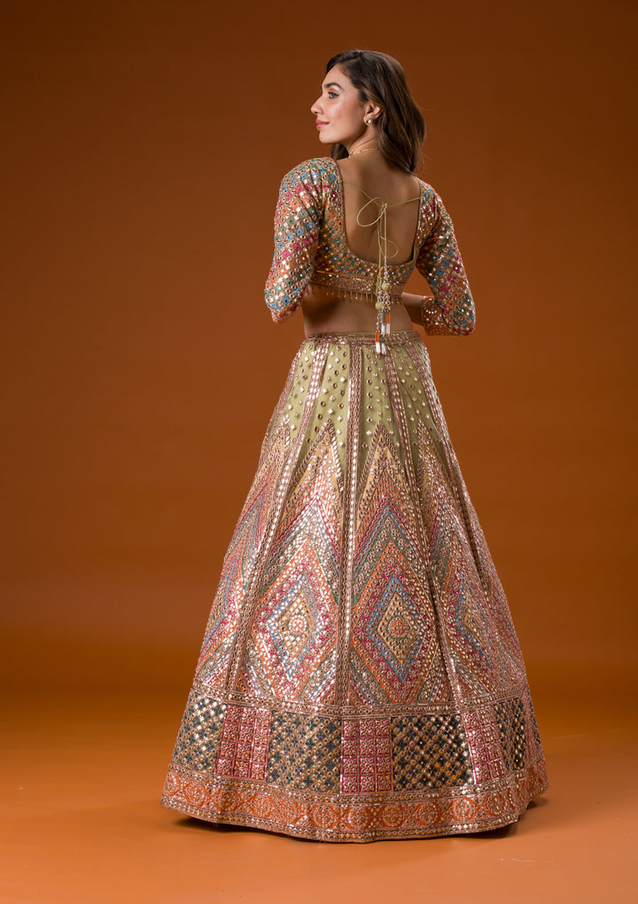 Pista Green Gotapatti Net Readymade Lehenga