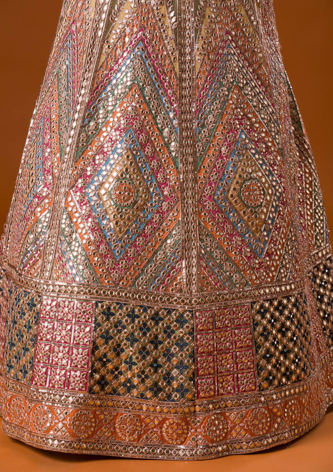 Pista Green Gotapatti Net Readymade Lehenga